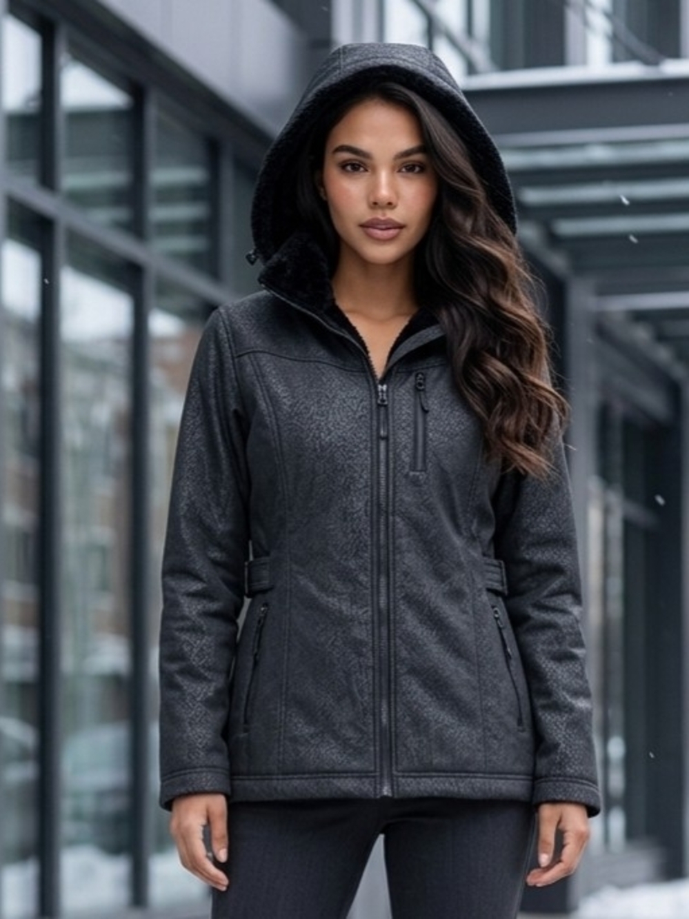 ZeroXposur Black Hooded(detachable) Winter Jacket Full Zip Textured Shell XL EUC